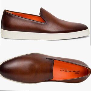 Santoni Pancia Brown Leather Slip On Almond Toe Loafer NIB sz Men's 9.5